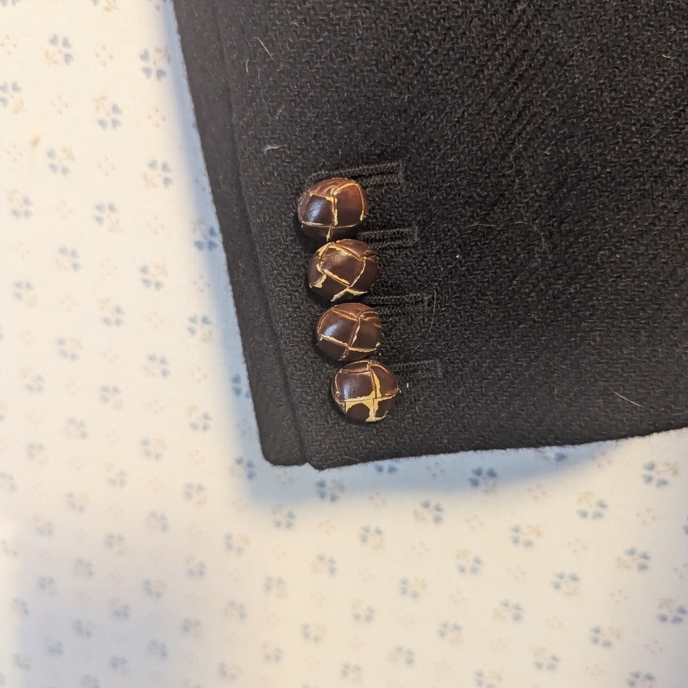 🖤 J.Crew black wool blazer jacket leather 3 buttons lining skulls preppy goth - Picture 4 of 13